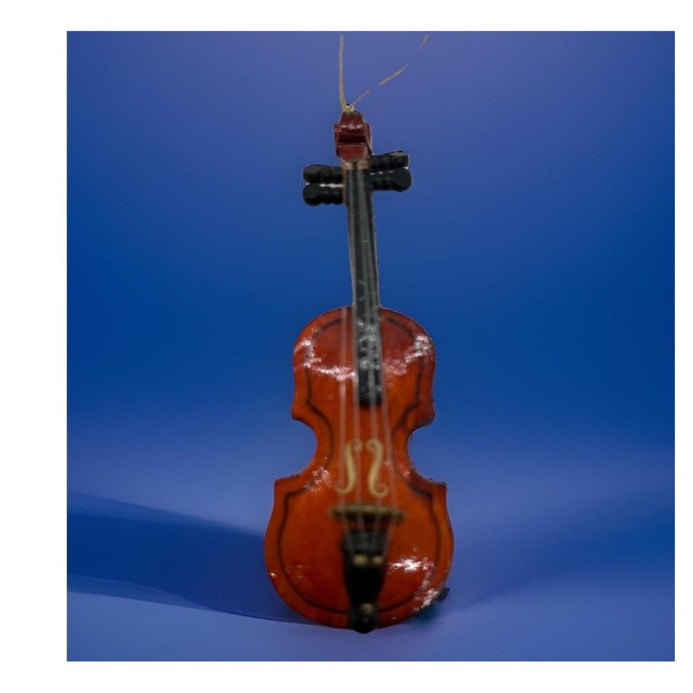 Vtg 70s Wood Violin Christmas Ornament Classical String Instrument 1970s Music